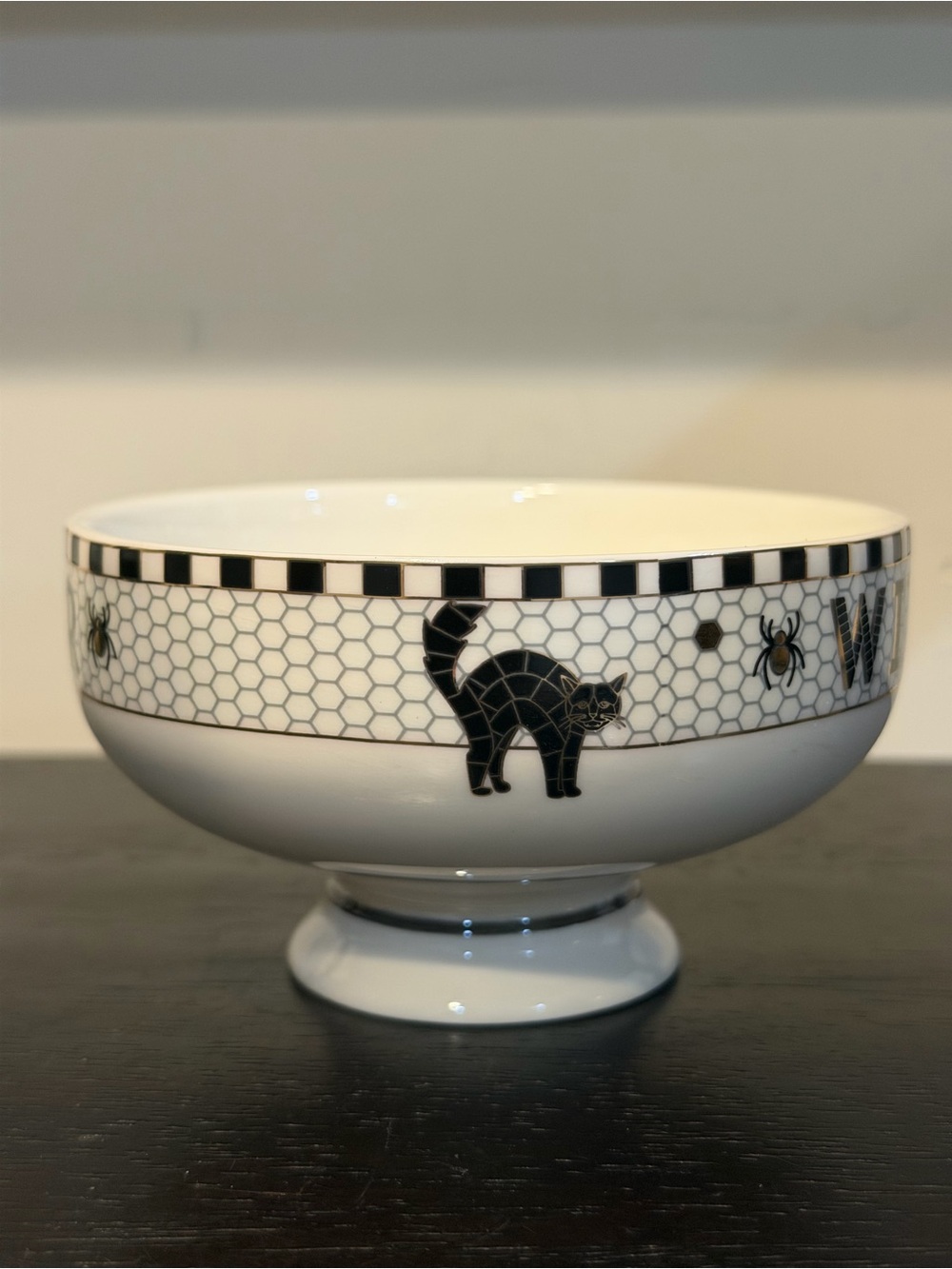 Anthropologie Bistro Tile Stoneware Gold Accent Halloween ‘Witching Hour’ Bowl - Picture 5 of 7